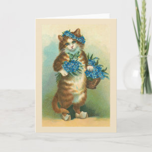 "Vintage-Katze mit Vergissmeinnicht"-Karte Karte