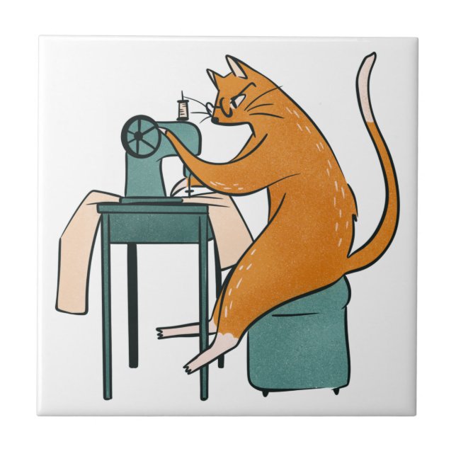 Vintage-Katze-Nähen Fliese (Vorderseite)