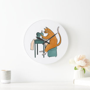 Vintage-Katze Nähen Große Wanduhr
