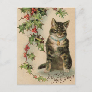 Vintage Katze Neujahr Weihnachtspostkarte Feiertagspostkarte