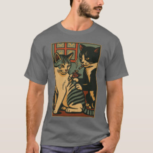 Vintage-Katze rauchend Tätowierte Katze Künstlerin T-Shirt