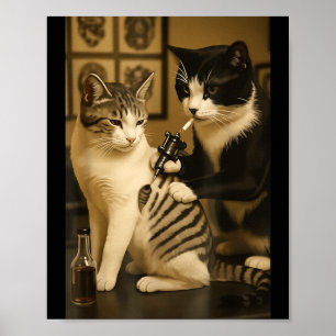 Vintage-Katze raucht Tattoo tätowierte Kätzchen-Kü Poster