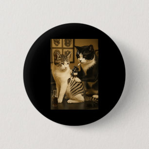 Vintage-Katze raucht Tattoo tätowierte Katze Künst Button