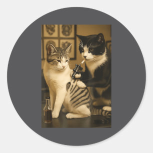 Vintage-Katze raucht Tattoo tätowierte Katze Künst Runder Aufkleber