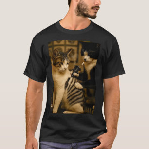 Vintage-Katze raucht Tattoo tätowierte Katze Künst T-Shirt