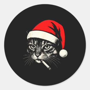 Vintage-Katze raucht Zigarette Weihnachtskatze San Runder Aufkleber