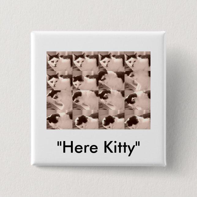 Vintage Katze/Schwarz/Weiß-Foto Button (Vorderseite)
