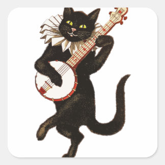 Vintage-Katze spielt Banjo Quadratischer Aufkleber