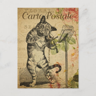 Vintage-Katze spielt Geige Postkarte