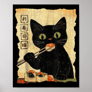 Vintage-Katze-Sushi-Grafik japanische Kunst Ästhet Poster