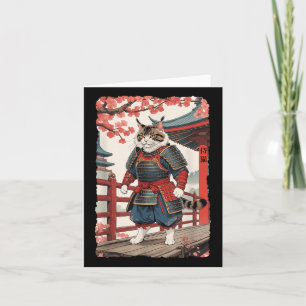 Vintage Katze Ukiyo-e Samurai in Kimono Sumi-e Nin Karte
