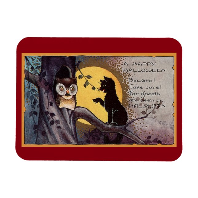 Vintage Katze und Eule Magnet (Horizontal)