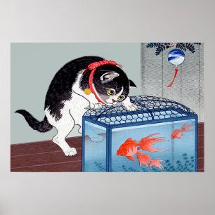 Vintage Katze und Goldfish Poster drucken