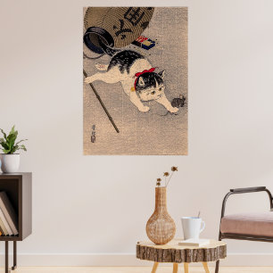 Vintage Katze und Maus von Ohara Koson Poster