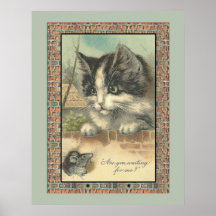 Vintage Katze und Maus "Warten auf mich?"