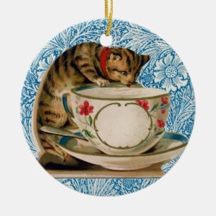 Vintage-Katze und Teetasse, viktorianischer Retro- Keramik Ornament