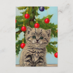 Vintage Katze und Weihnachtsbaum Begleitkarte