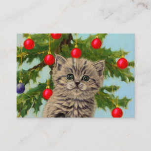 Vintage Katze und Weihnachtsbaum Begleitkarte