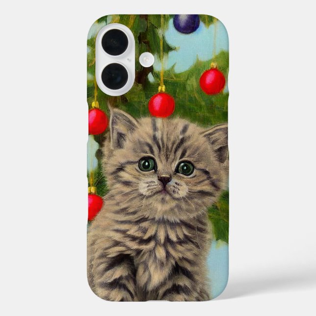 Vintage Katze und Weihnachtsbaum Case-Mate iPhone Hülle (Rückseite)