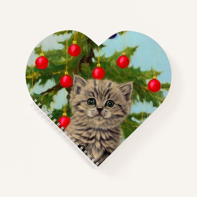 Vintage Katze und Weihnachtsbaum Notizbuch (Vorderseite)