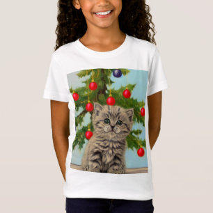 Vintage Katze und Weihnachtsbaum T-Shirt
