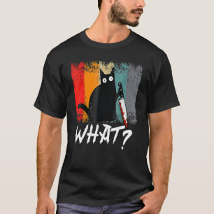 Vintage Katze, was schwarze Mordkatze mit Knife Ka T-Shirt