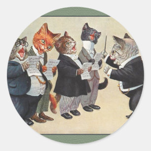 Vintage-Katze-Weihnachtsaufkleber-Arthur Thiele Runder Aufkleber