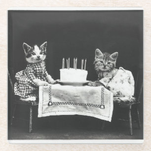 Vintage Katzen auf einer Geburtstagsparty Glasuntersetzer