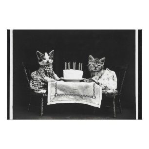 Vintage Katzen auf einer Geburtstagsparty Poster