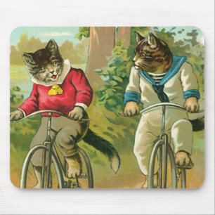Vintage Katzen auf Fahrrad Mousepad