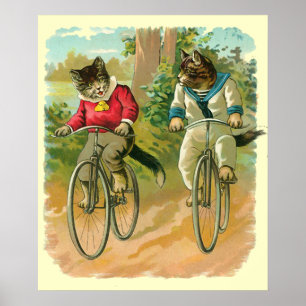 Vintage Katzen auf Fahrrad Poster