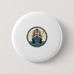 Vintage-Katzen auf Ozeandampfer-Schiff-Kunst-Shirt Button