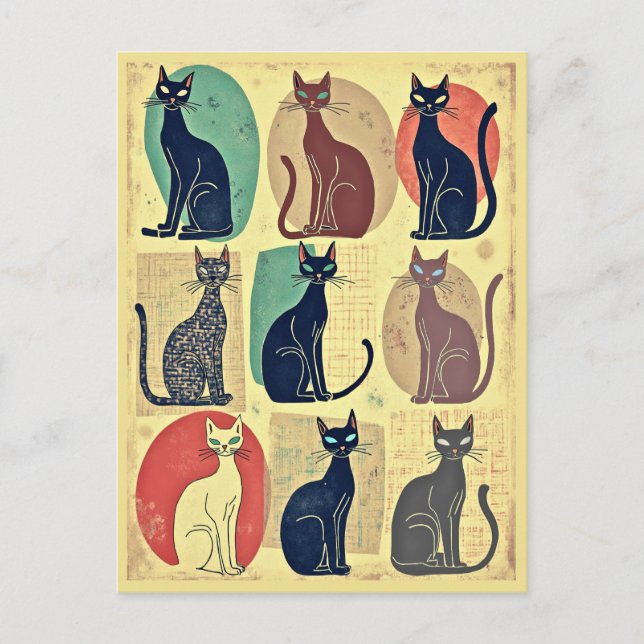 Vintage Katzen aus der Mitte des Jahrhunderts Postkarte (Vorderseite)