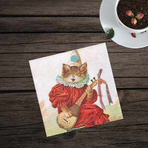 Vintage-Katzen-Clownsanzug spielt Mandoline Glasuntersetzer