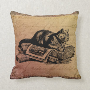 Vintage-Katzen-Collage Katze & Bücher Grunge-Hinte Kissen