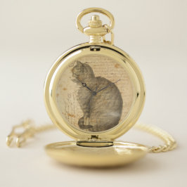 Vintage Katzen-Collagen-Taschen-Uhr Taschenuhr