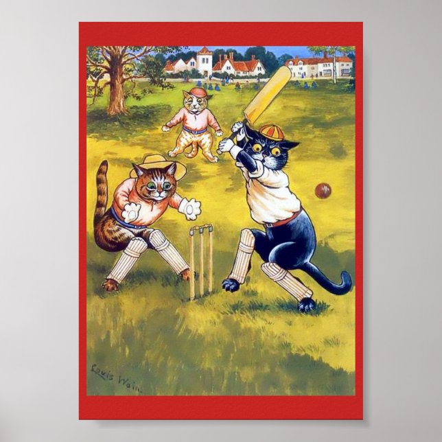 Vintage Katzen, die Cricket spielen Poster (Vorne)