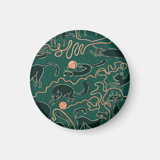 Vintage Katzen: Doodle Nahtloses Muster Magnet (Vorne)