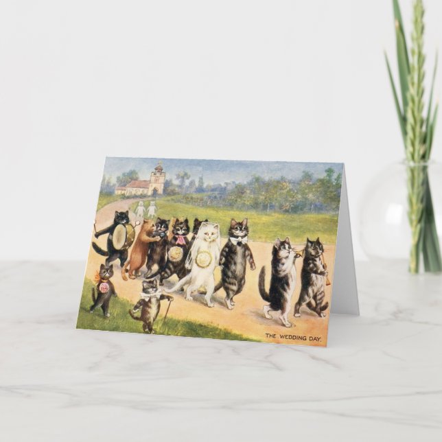 Vintage Katzen-Hochzeits-Tageshochzeits-Karte Karte (Vorderseite)