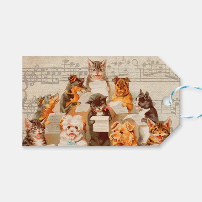 Vintage KATZEN & HUNDE, Weihnachtsgeschenk Geschenkanhänger (Vorderseite (Horizontal))