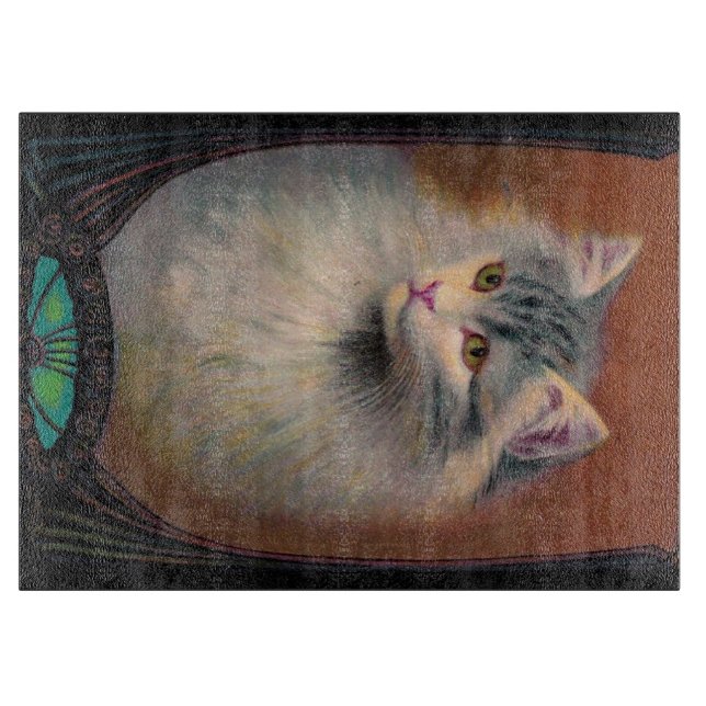 Vintage Katzen-Illustration Jugendstil Schneidebrett (Vorderseite)