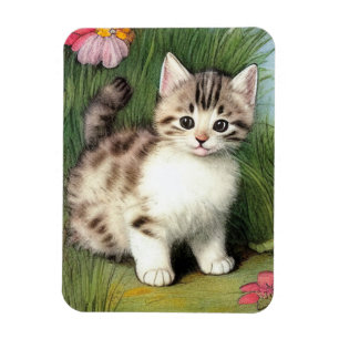 Vintage Katzen-Illustration mit roten Blume Magnet