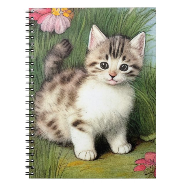 Vintage Katzen-Illustration mit roten Blume Notizblock (Vorderseite)