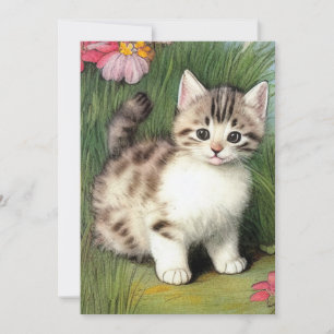 Vintage Katzen-Illustration mit roten Blume Save The Date