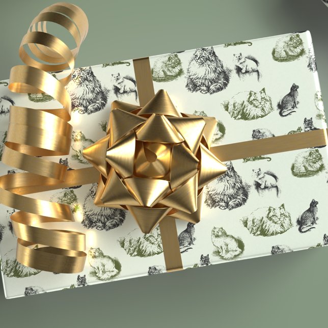 Vintage Katzen in grün und blau Geschenkpapier (Von Creator hochgeladen)