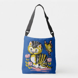 Vintage-Katzen-Kätzchen-Tasche Umhängetasche Tragetaschen Mit Langen Trägern