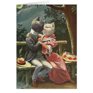 Vintage - Katzen küssen sich im Mondlicht,