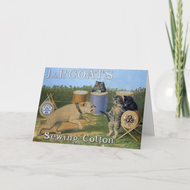 Vintage Katzen-nähende Karte (Vorderseite)