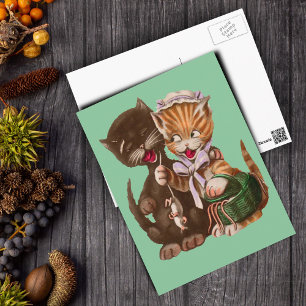 Vintage-Katzen-Ratten-Geschenkkorb Postkarte