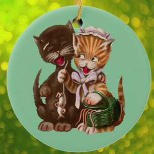 Vintage-Katzen-Rattengeschenkkorb Keramikornament